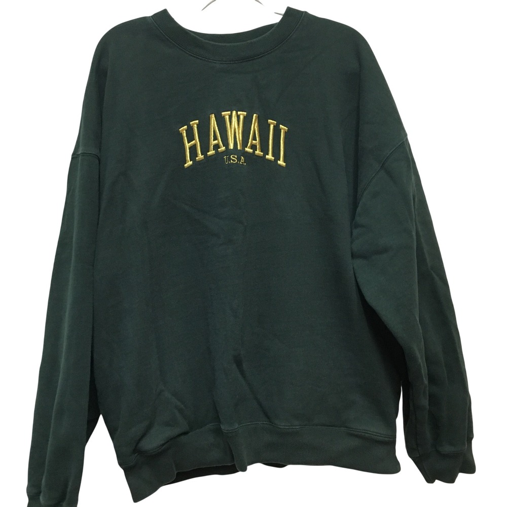 Brandy Melville Hawaii Embroidered Pullover Women's Large Green Cozy Casual Y2K